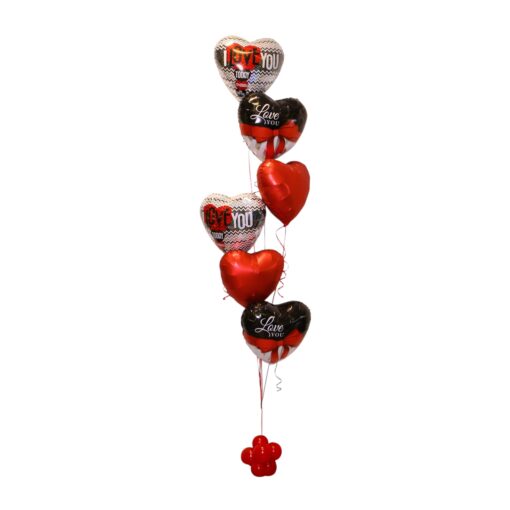 Classic I LOVE YOU Red, Black and White Heart Mylar Bouquet