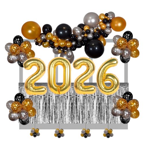 New Year's Set - Jumbo Numbers, Organic Garland (10ft), Party Balls & Metallic Skirt
